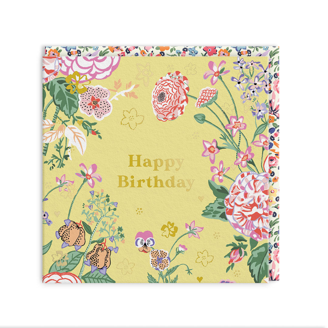 Yellow Birthday Floral Mini Square Greeting Card (14276)