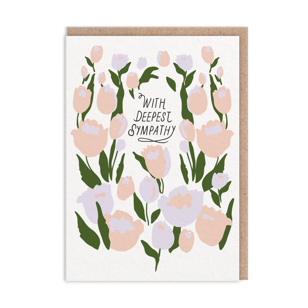 Sympathy card designed by Hartland with a floral design. Text reads "With Deepest Sympathy"