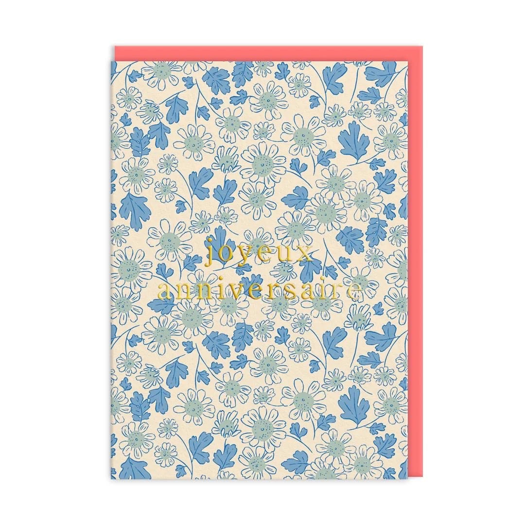 Joyeux Anniversaire Blue Daises Greeting Card (13586)