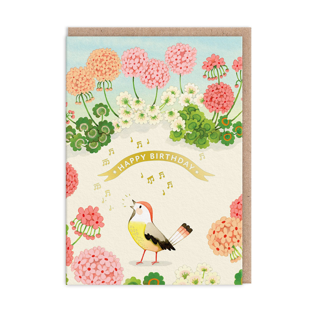 Geranium and Bird Greeting Card (13295)