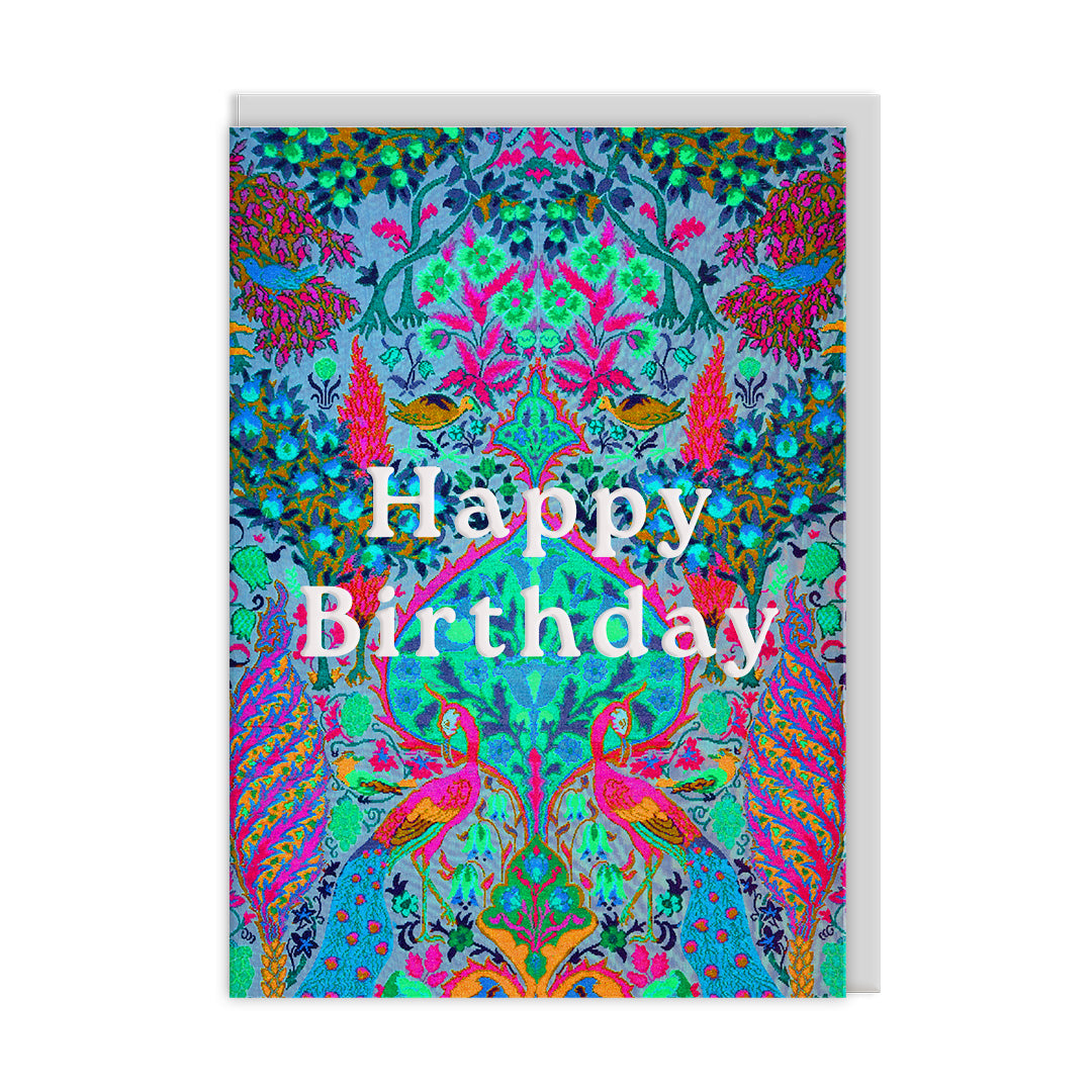 Neon Floral Peacock Greeting Card (12586)