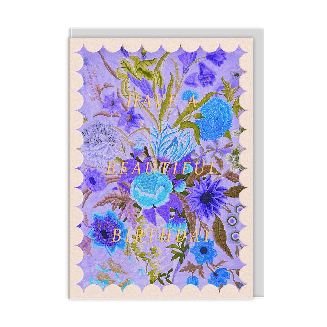 Scalloped Purple and Blue Floral Greeting Card (12620)
