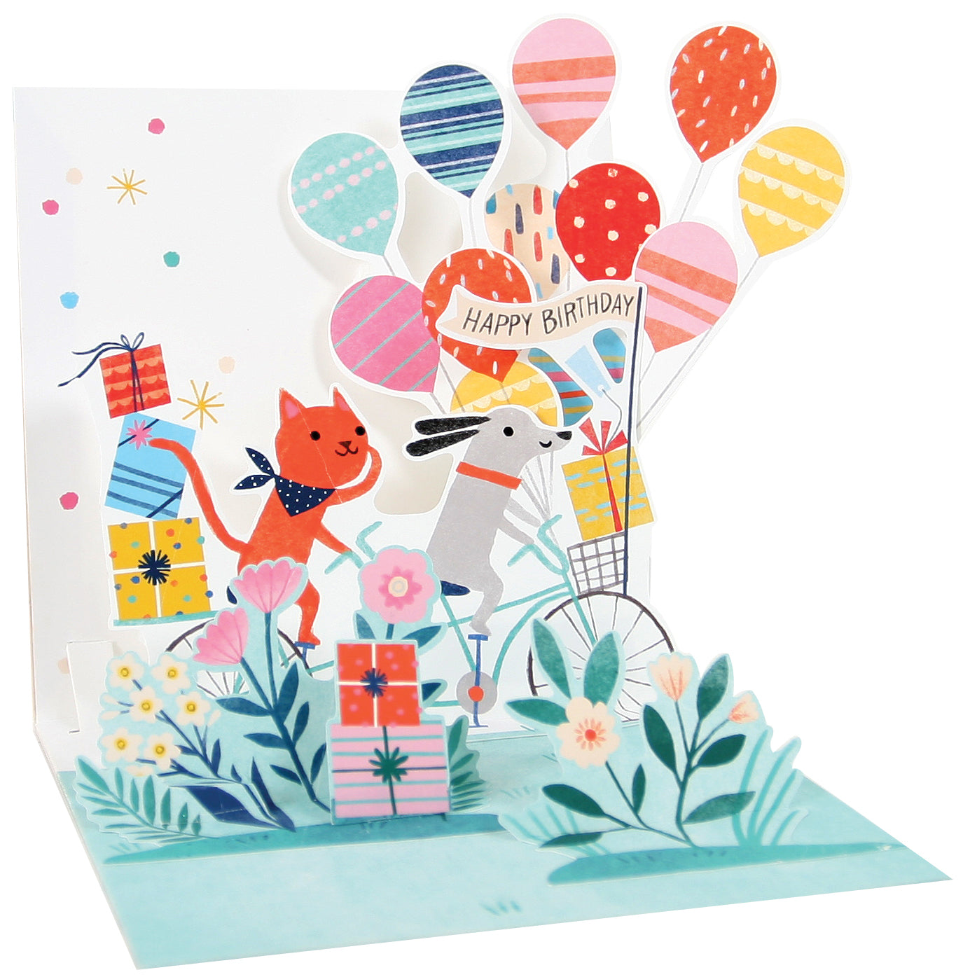 Dog and Cat Bike Ride Pop-up Greeting Card (13235)