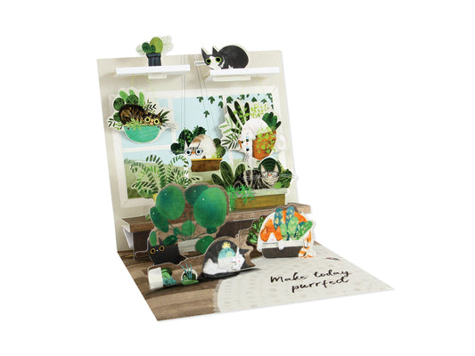 Cats In Plants Layered Greeting Card (10637)