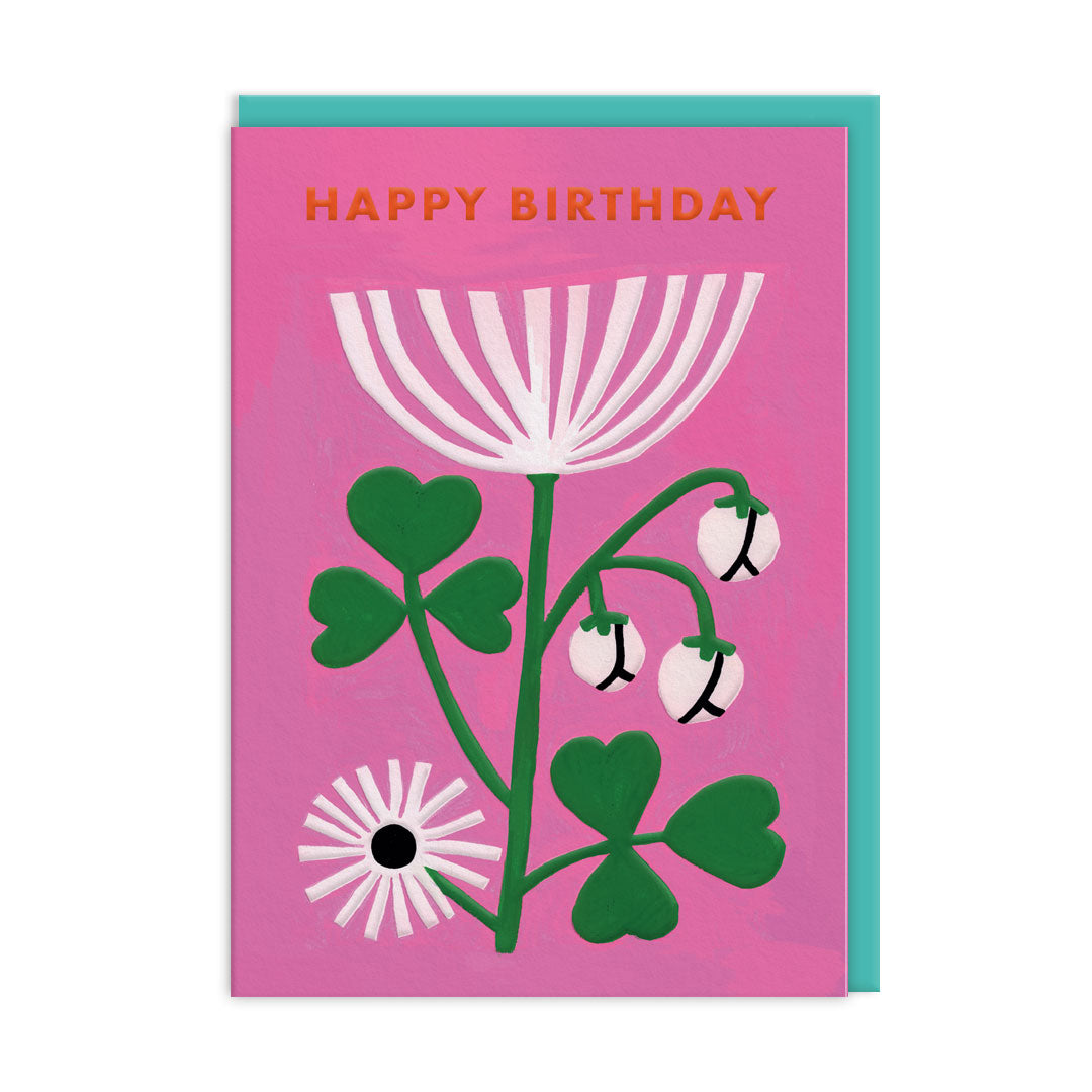 Pink Floral Happy Birthday Card