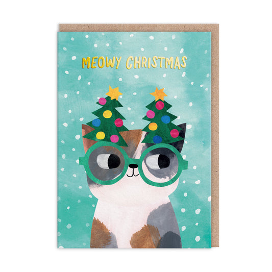Tree Glasses Cat Greeting Card (13502)