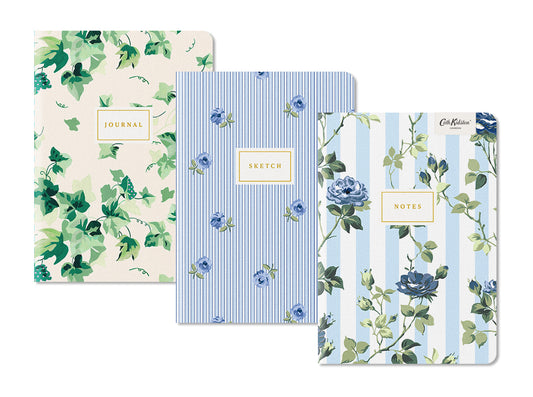 Blue Stripe Floral 3x Stitched Notebook Set (B6) (14118)