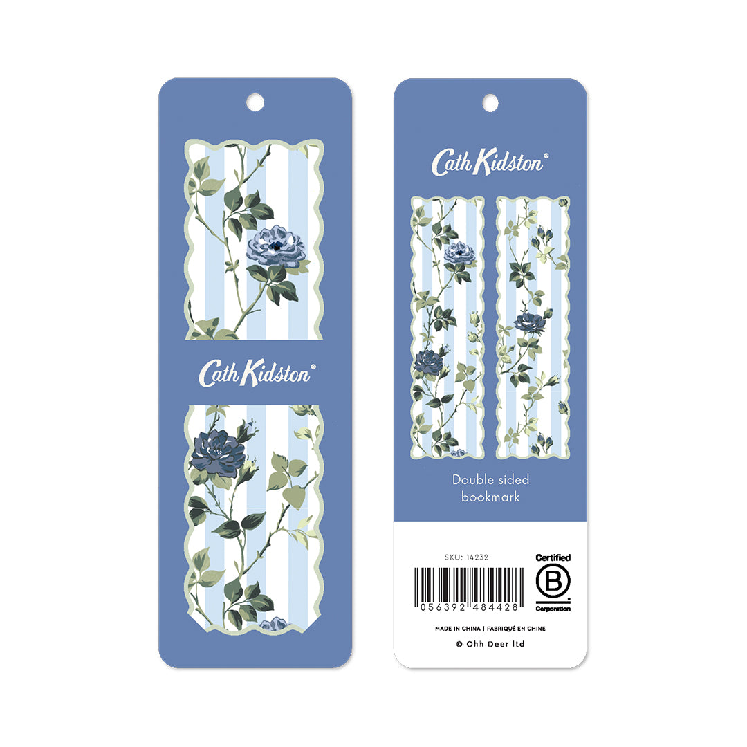 Cath Blue Stripe Floral Premium Bookmark (14232)
