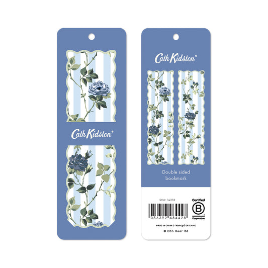 Cath Blue Stripe Floral Premium Bookmark (14232)