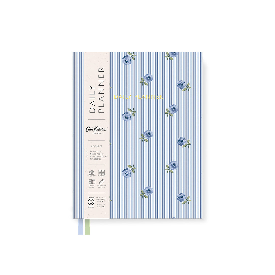 Blue Stripe Floral Fabric Daily Planner (B6) (14114)