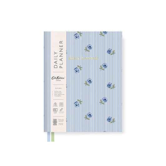 Blue Stripe Floral Fabric Daily Planner (B6) (14114)