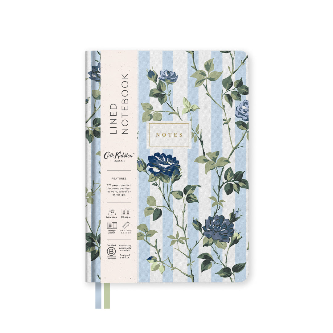 Blue Stripe Floral Hardback Notebook (A5) (14115)