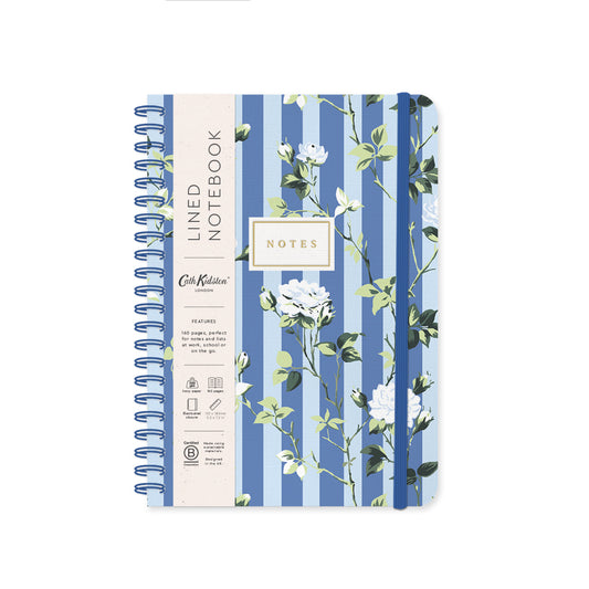 Blue Stripe Floral Spiral Bound Notebook (B6) (14120)