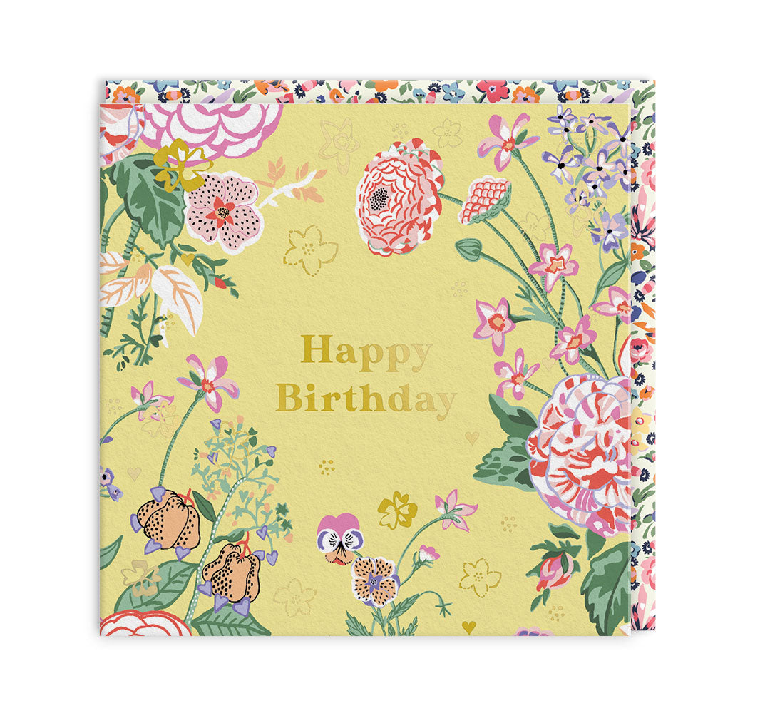 Yellow Birthday Floral Mini Square Greeting Card (14276)