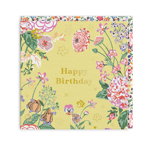 Yellow Birthday Floral Mini Square Greeting Card (14276)