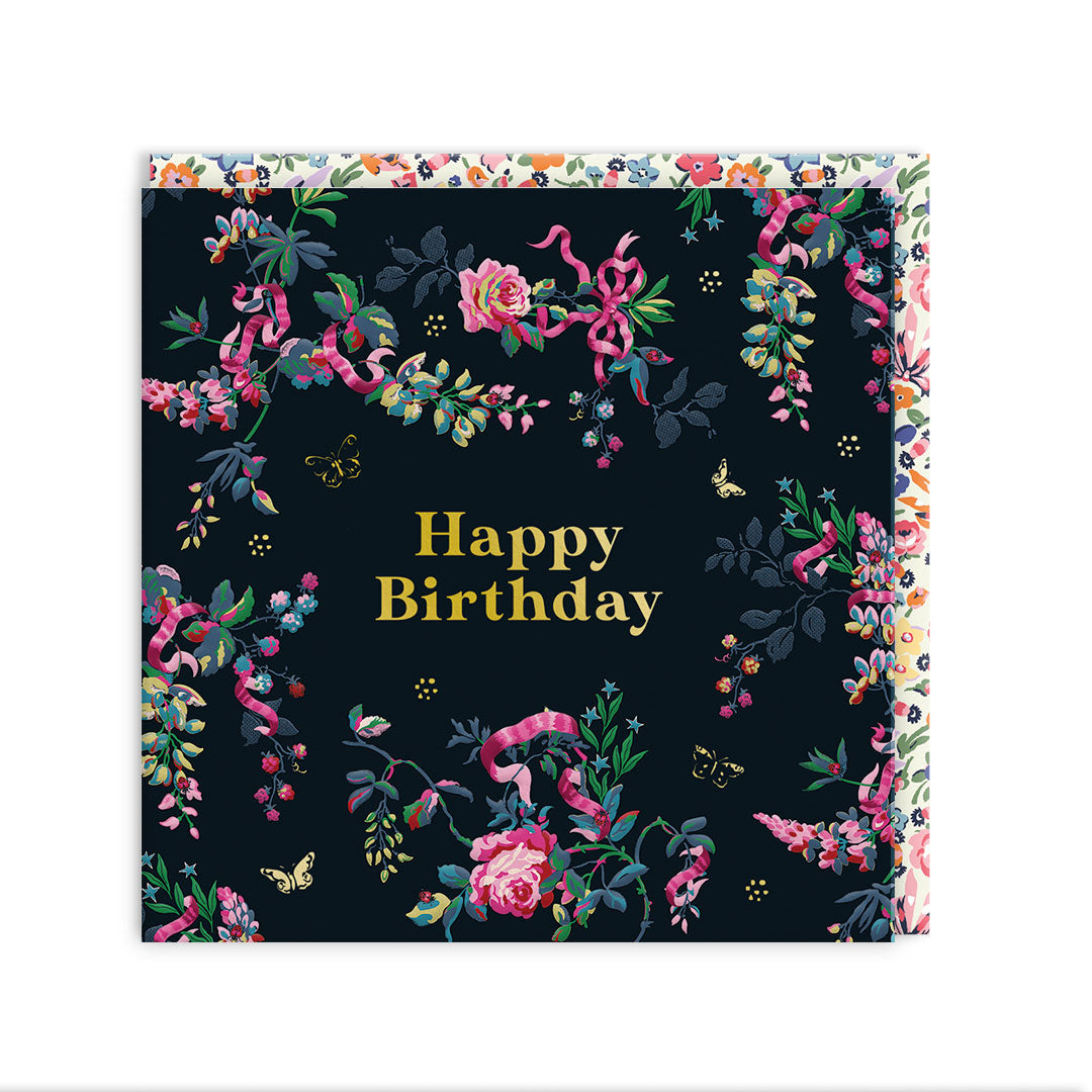Black Flowers Mini Square Greeting Card (14281)