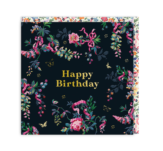 Black Flowers Mini Square Greeting Card (14281)