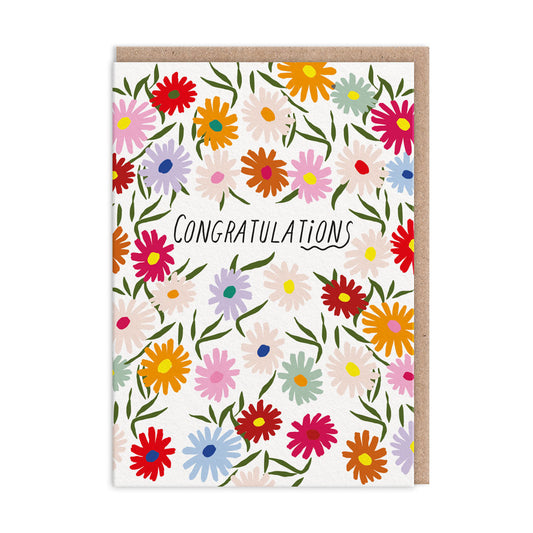Cute Congratulations Card with Flower illustrations and text that reads "Congratulations"
