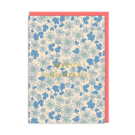 Joyeux Anniversaire Blue Daises Greeting Card (13586)