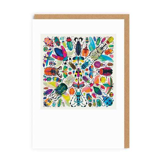 Artistic greeting card with a beetle kaleidoscope pattern