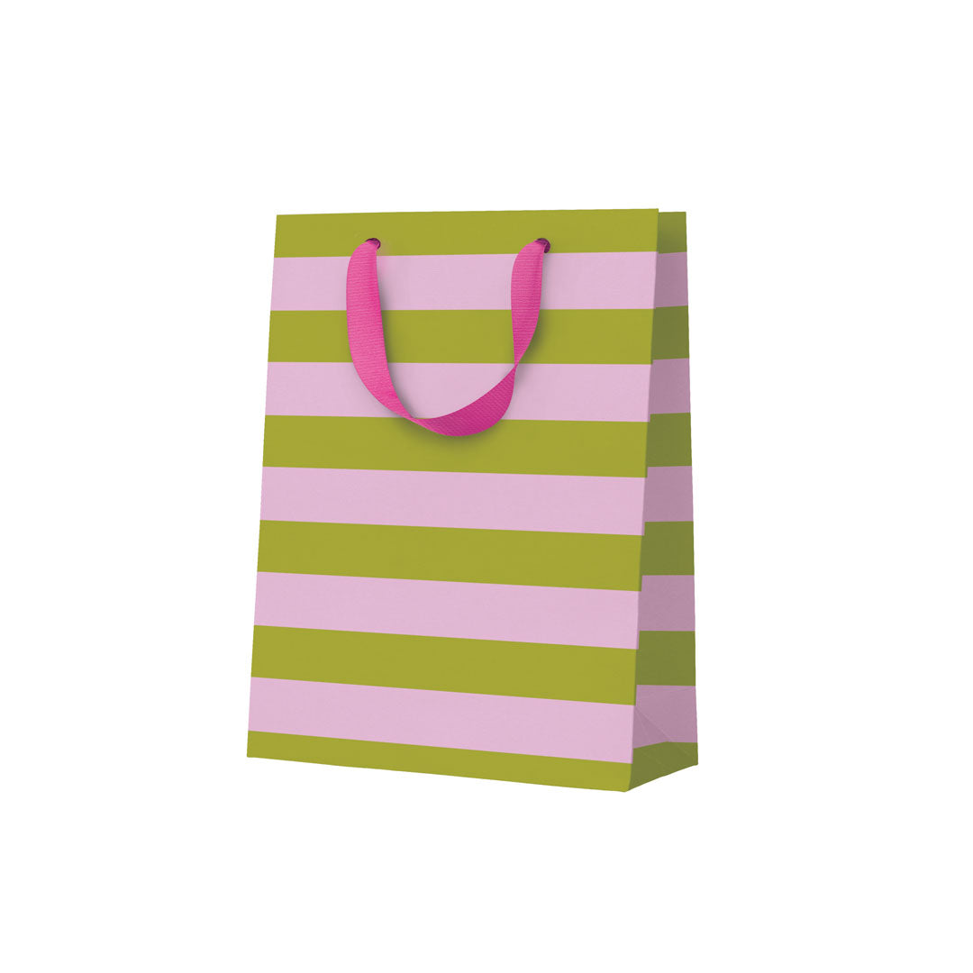 Green And Pink Stripe Medium Gift Bag (12126)