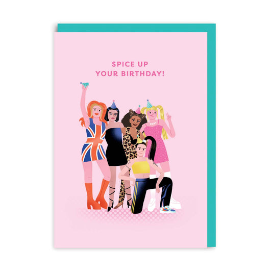 Pink Birthday featuring a spice girls illustration and text saying Spice Up Your Birthday
