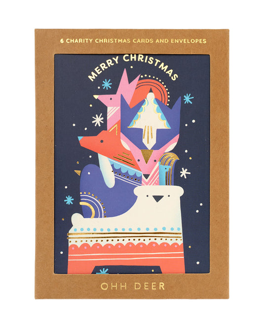 Ohh Deer Folk Animal Stack Christmas Card Set - Pack of 6