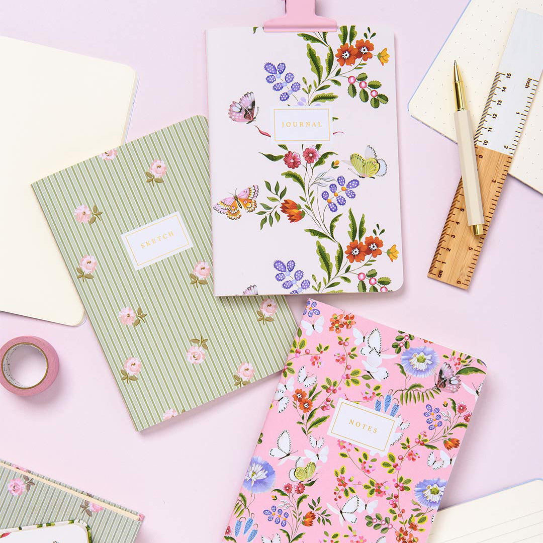 Butterfly Florals 3x Stitched Notebook Set (B6) (14117)