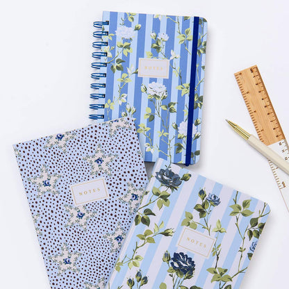 Blue Stripe Floral Spiral Bound Notebook (B6) (14120)