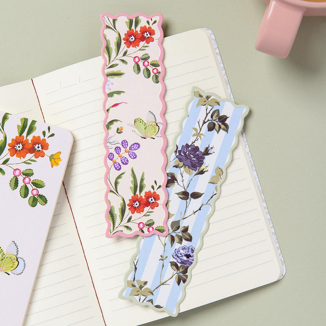 Cath Blue Stripe Floral Premium Bookmark (14232)