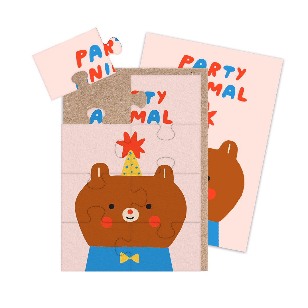 Party Animal Bear Jigsaw Greeting Card (A6) (12967)