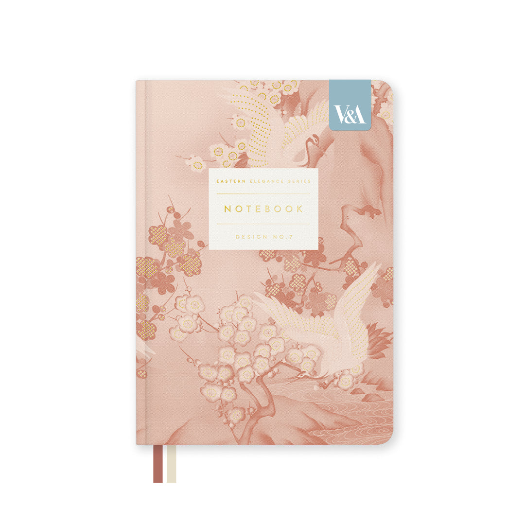 Eastern Elegance Cranes & Blossom Fabric Hardback Notebook (B6) (13609)