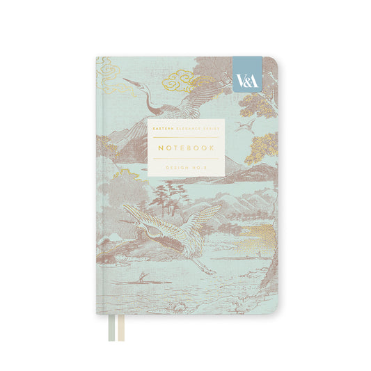 Eastern Elegance Flying Cranes Fabric Hardback Notebook (B6) (13611)