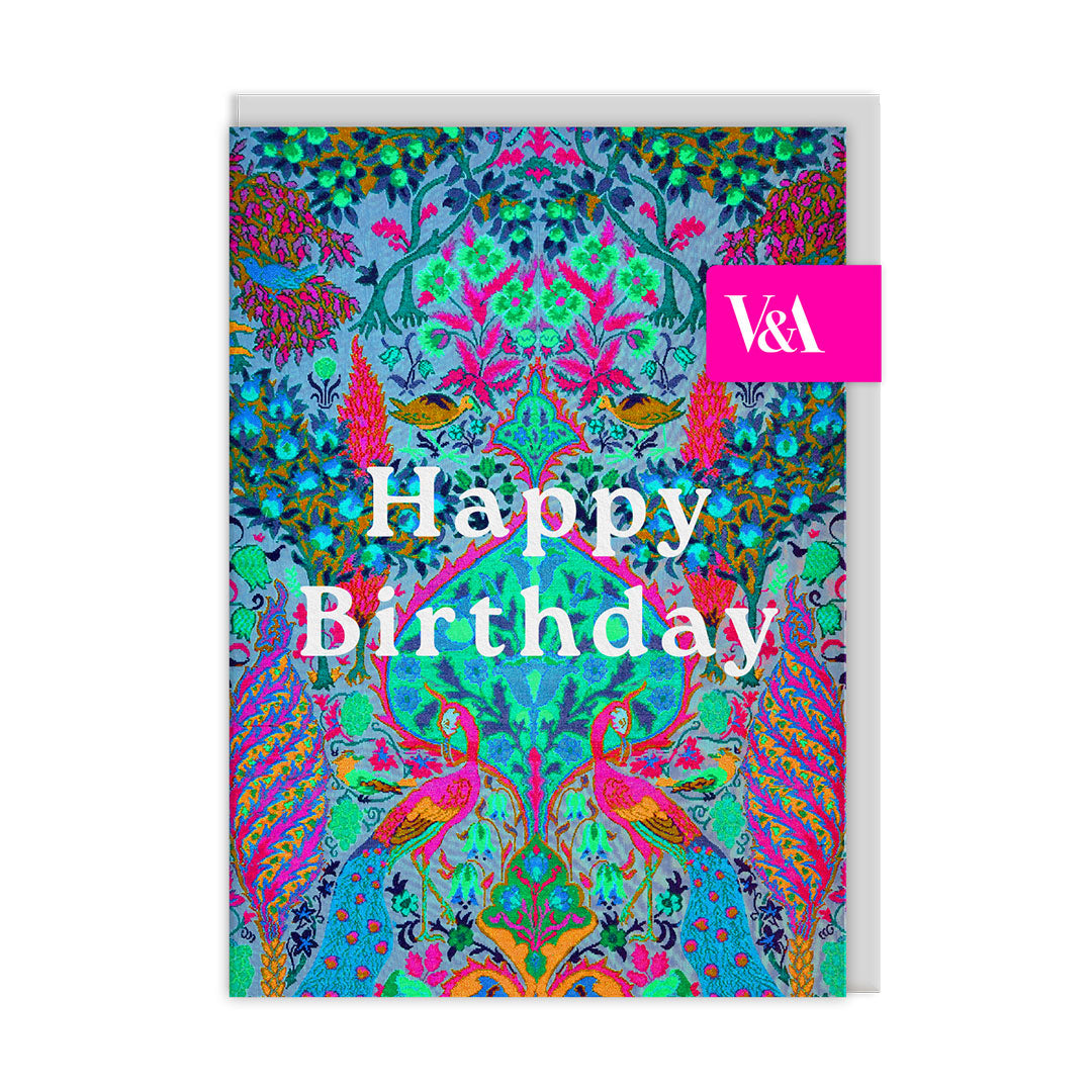 Neon Floral Peacock Greeting Card (12586)