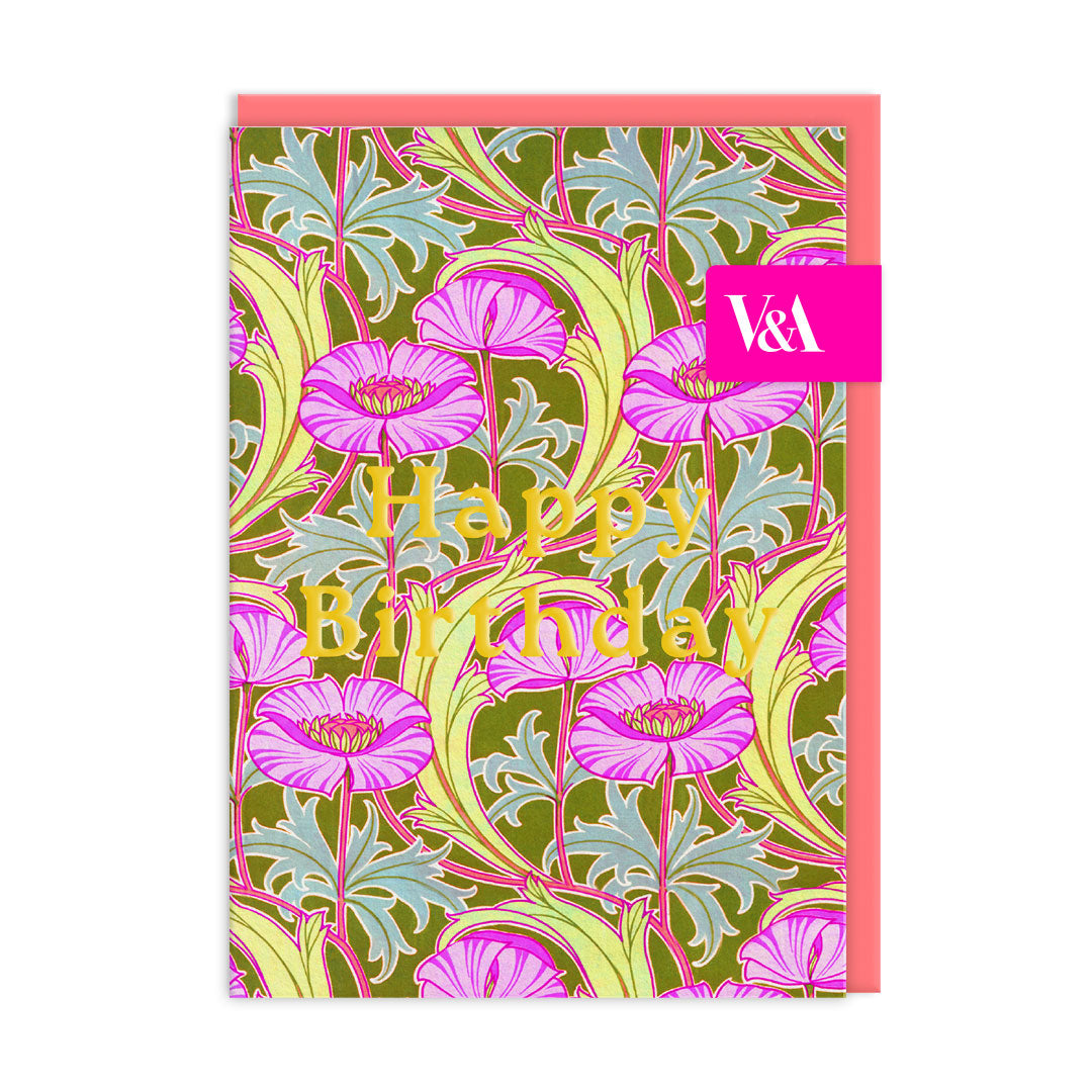 Neon Floral Pink Poppies Greeting Card (12592)