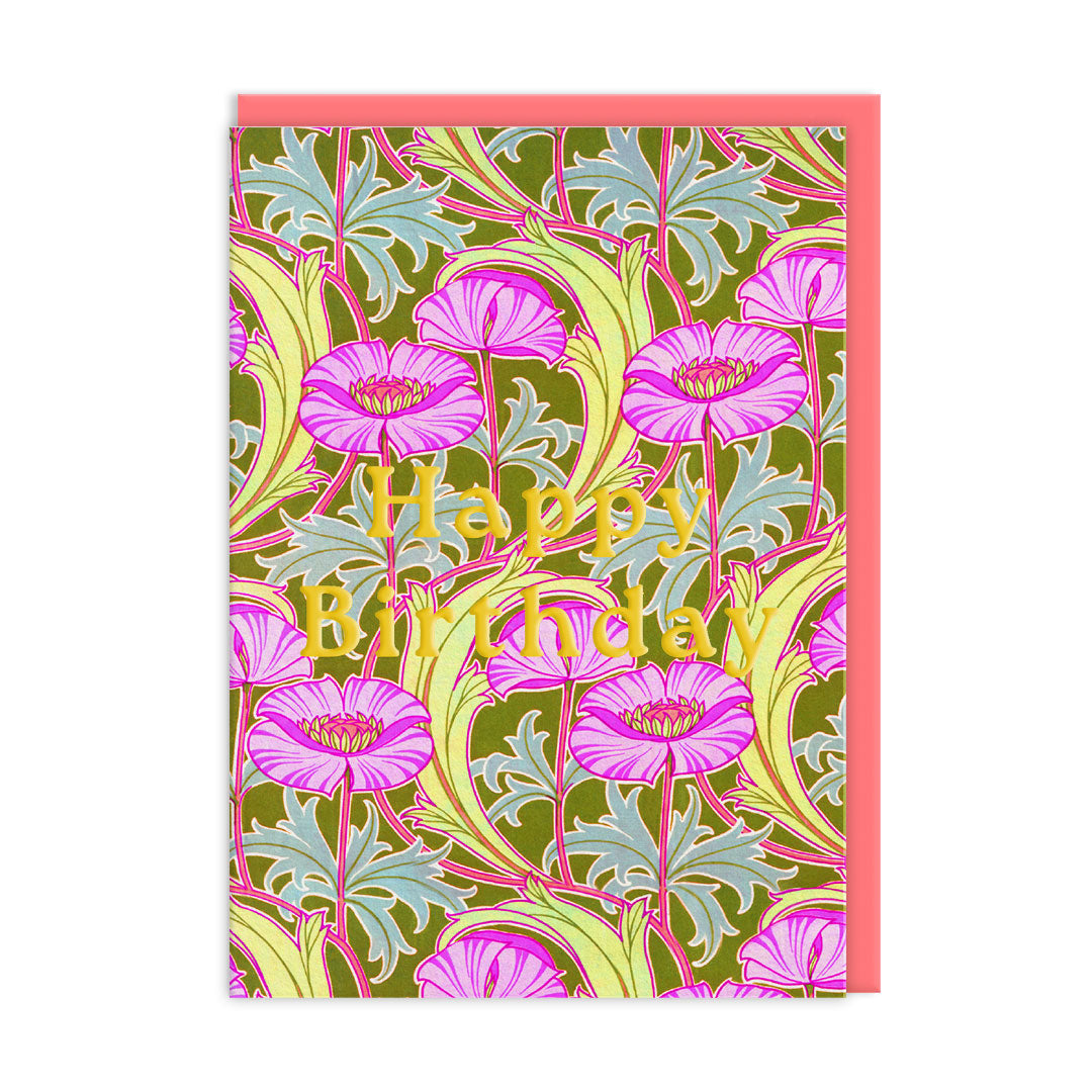 Neon Floral Pink Poppies Greeting Card (12592)