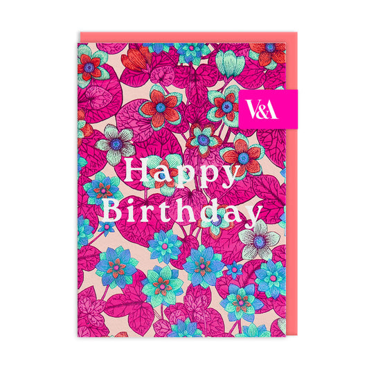 Neon Floral Pink and Blue Greeting Card (12595)