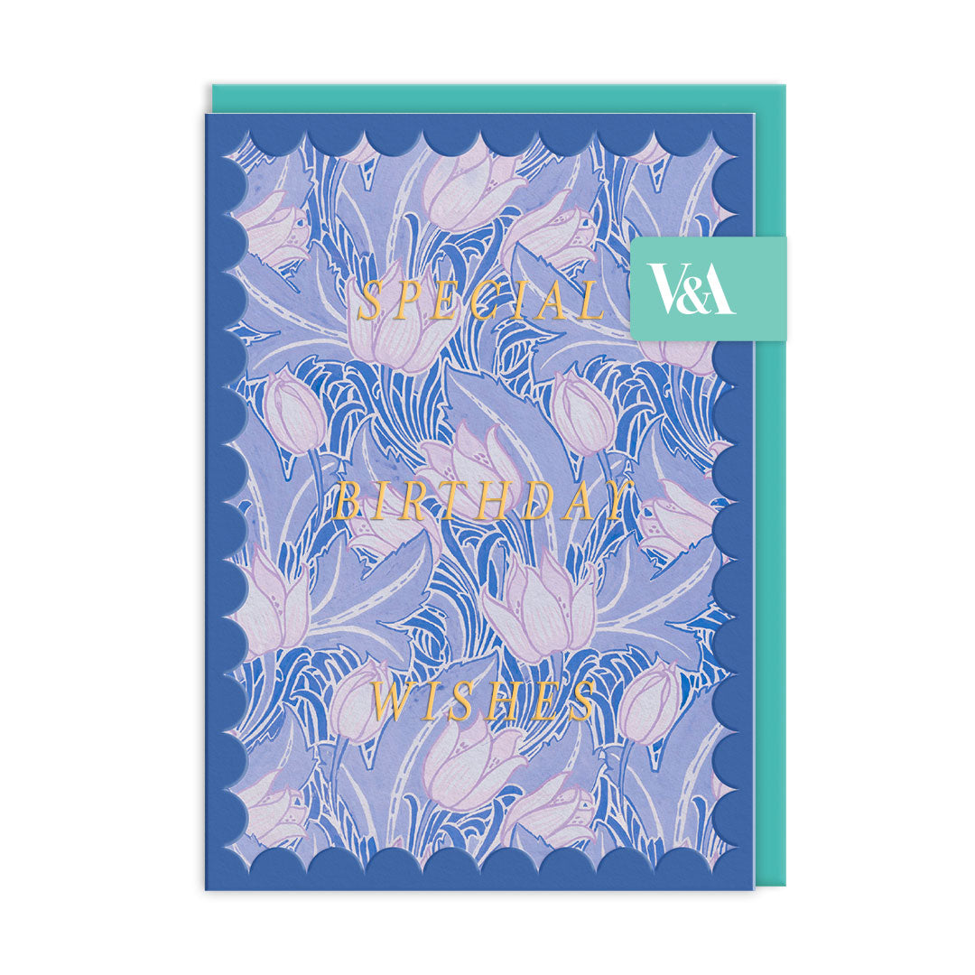 Scalloped Blue Arts & Crafts Greeting Card (12615)