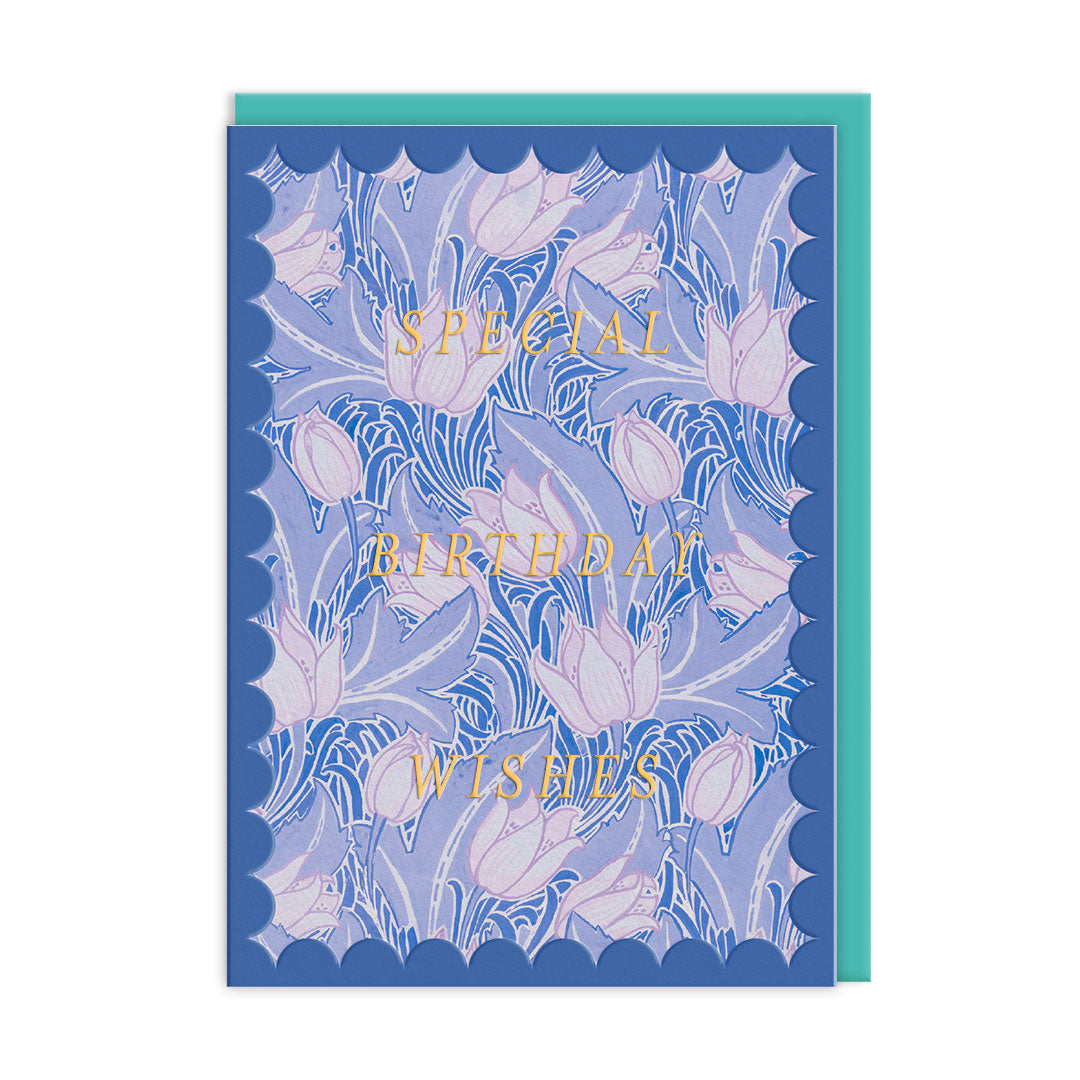 Scalloped Blue Arts & Crafts Greeting Card (12615)