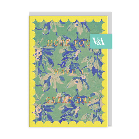 Scalloped Green and Blue Birds Greeting Card (12616)