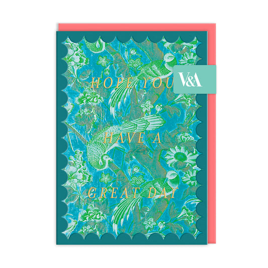 Scalloped Turquoise Birds of Paradise Greeting Card (12618)