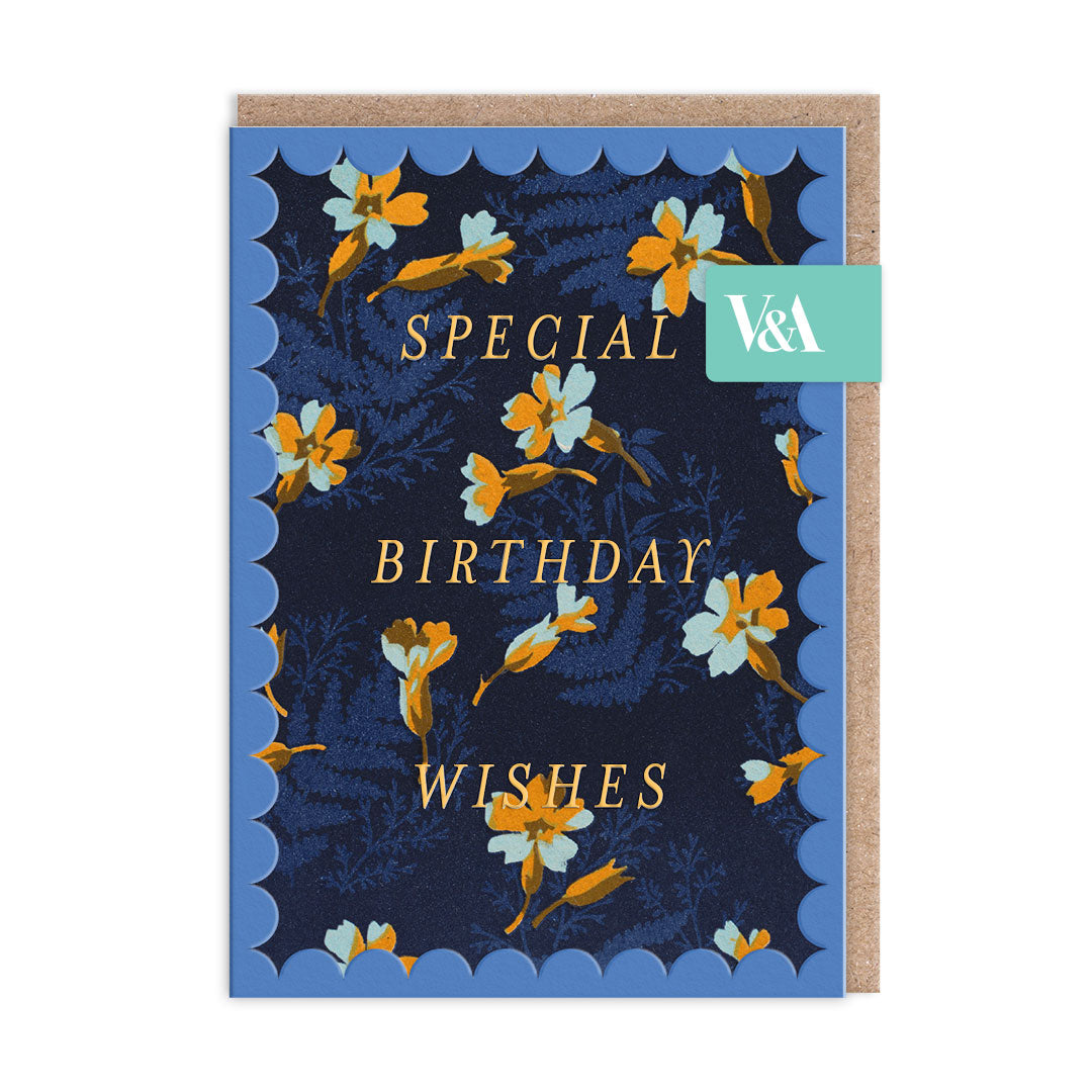 Scalloped Navy and Orange Floral Greeting Card (12619)