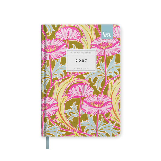 Neon Floral Pink Poppies  Hardback Diary (A5) (13744)