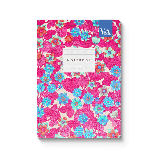 Neon Floral Pink and Blue Premium Perfect Bound Notebook (A5) (12538)