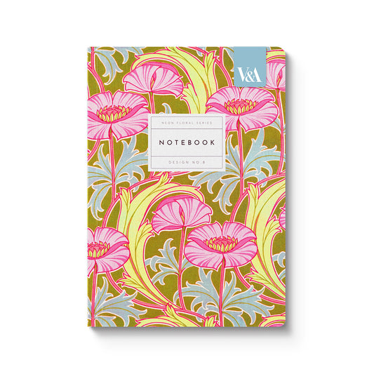 Neon Floral Pink Poppies Premium Paperback Notebook (A5) (12540)