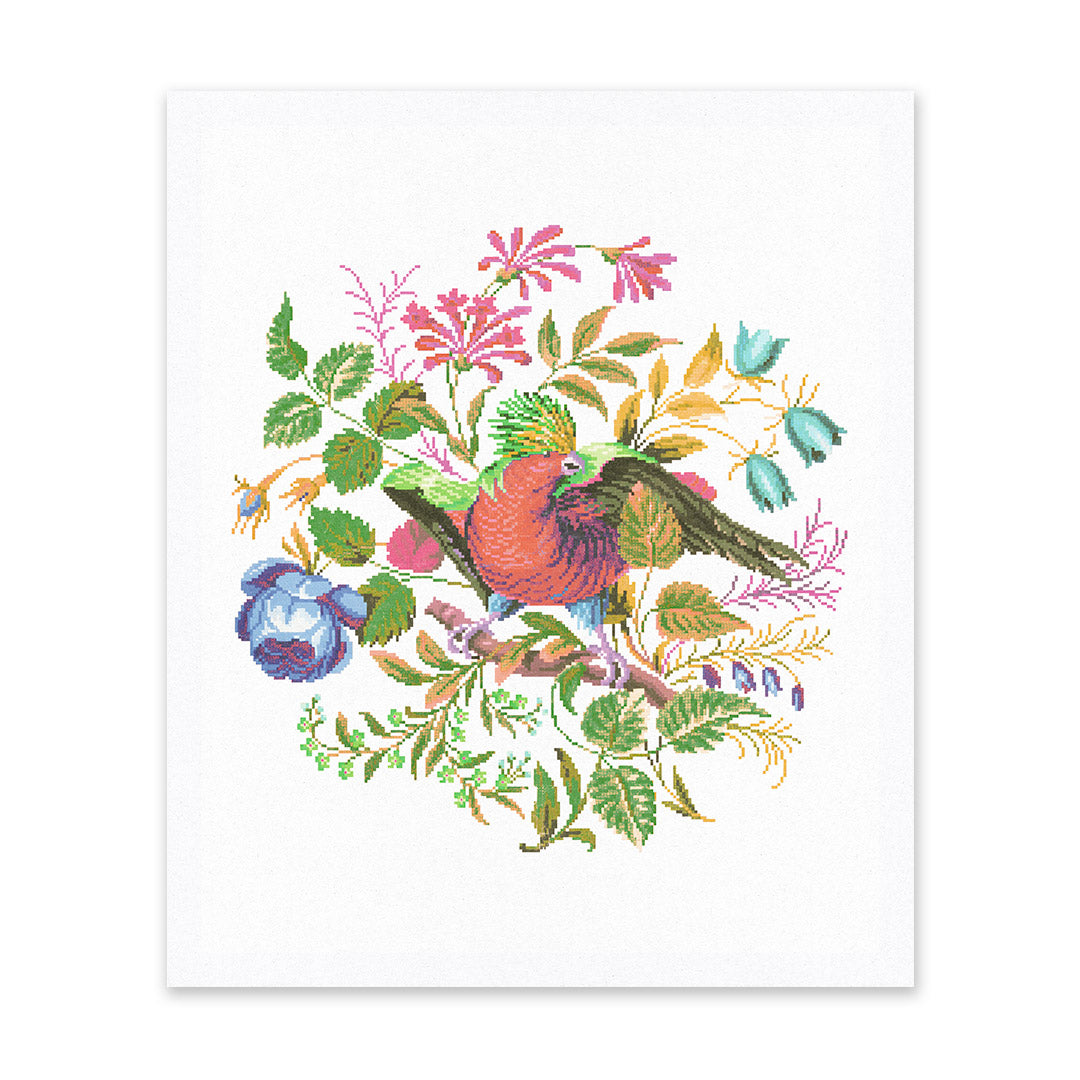 Embroidered Bird | Riso Print (10x12) | (13289)