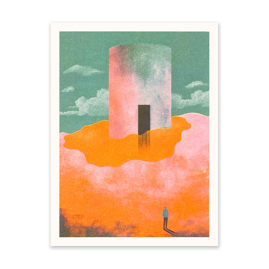 Figure and Tower In The Clouds Art Print (10913)