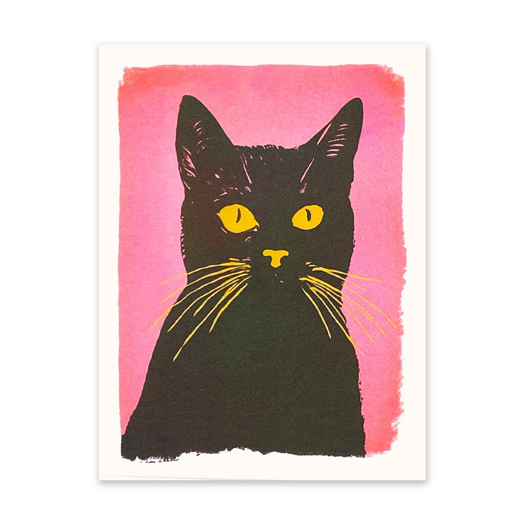 Retro Pink Cat Riso Print (8x6)(10948)