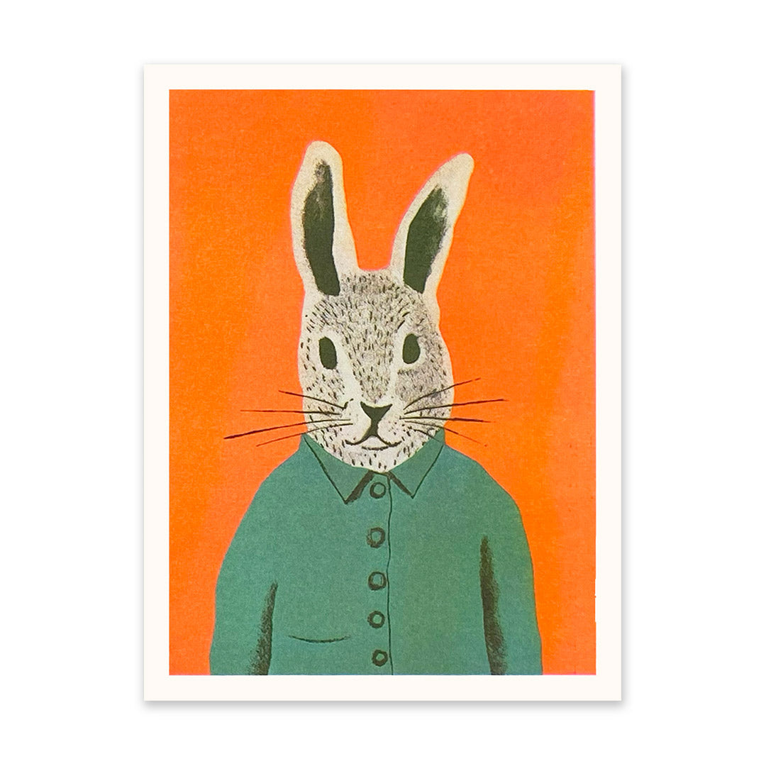 Cute Neon Rabbit Riso Print (8x6)(10949)