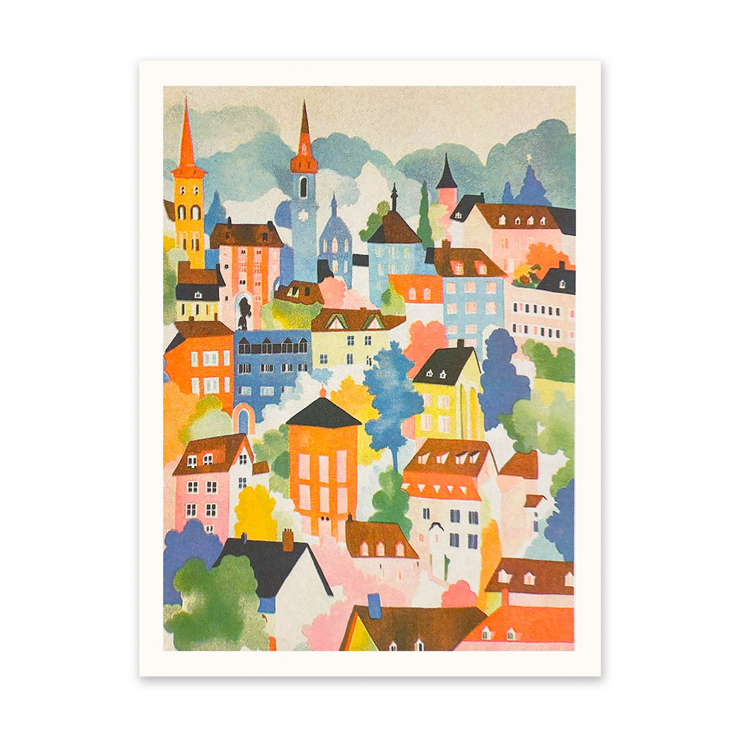 Village and Swiss Mountains Riso Print (8x6)(11207)